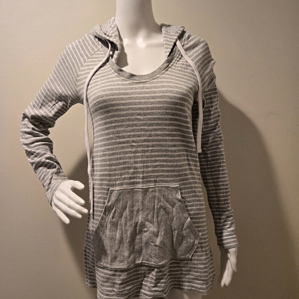 Standard James Perse Cotton Hooded Sweatshirt Gray White Stripe 1/S